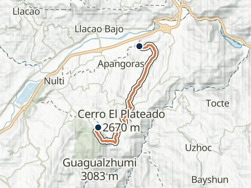 Mapa de relieve de Cerro Plateado - cerro Guagualzhumi
