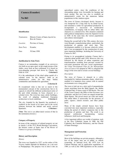 Vista previa: Cuenca (Ecuador) - ICOMOS Advisory Body Evaluation