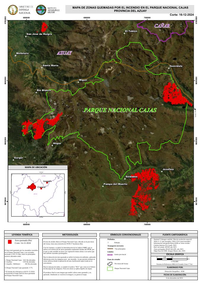 Vista previa: Mapa de zonas quemadas por el incendio en el Parque Nacional Cajas