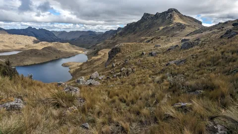 Una laguna al pie de una cresta herbosa