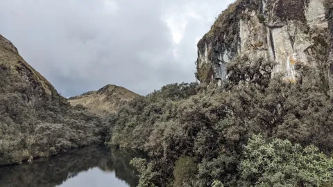 Una laguna entre paredes arboladas. El nombre del cuerpo de agua sigue sin confirmarse.