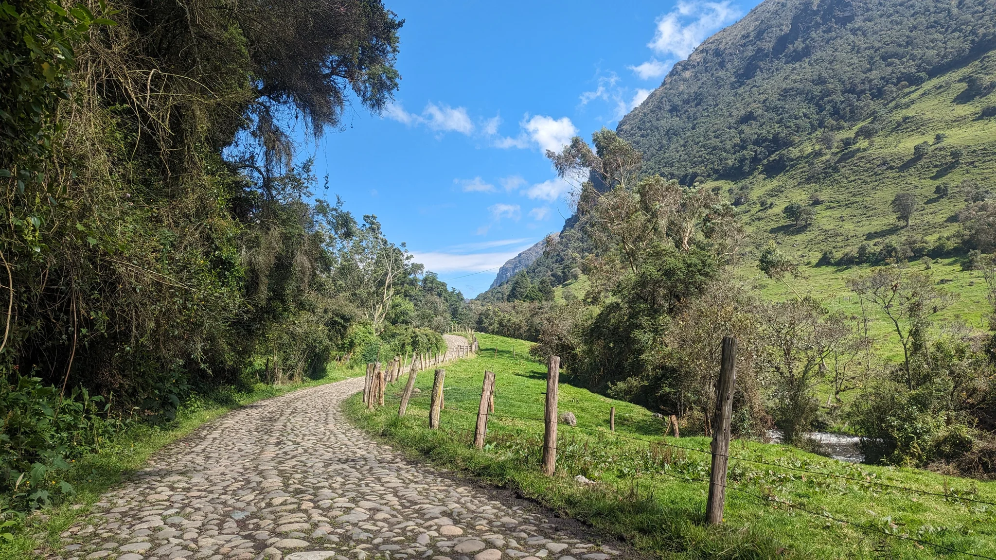 Un camino de grava por un valle verde