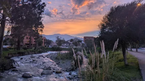 Luz rosada de la tarde sobre el río